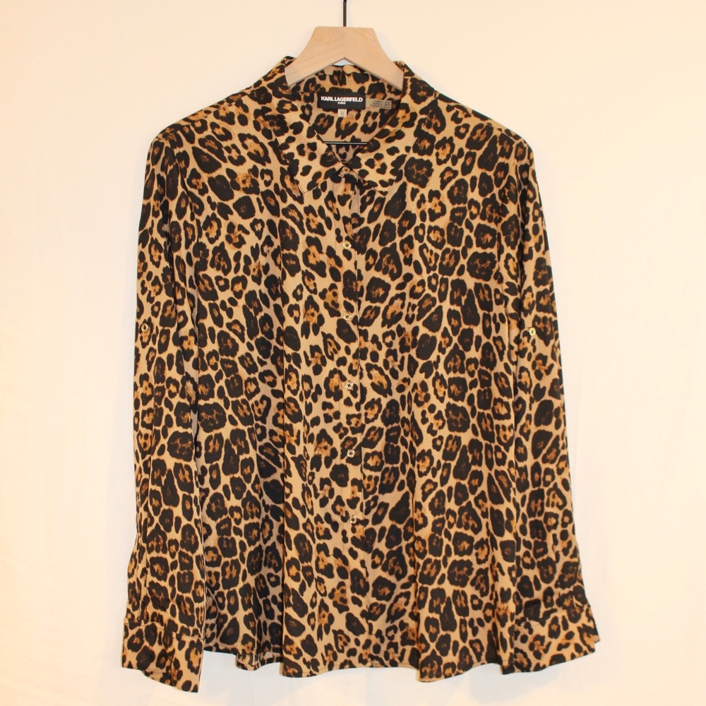 Karl Lagerfeld Paris Womens Leopard Print Blouse Size XL